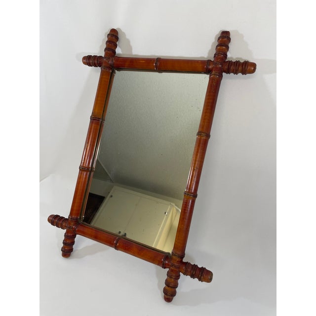 Early 1900s Antique French Faux Bamboo Turned Wood Wall Mirror For Sale - Image 4 of 18