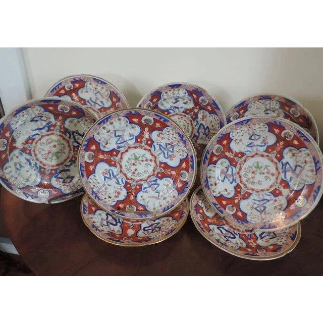 Red 1805 Coalport Porcelain Imari or Japan Dollar Pattern Dinner Plates - Set of 8 For Sale - Image 8 of 11