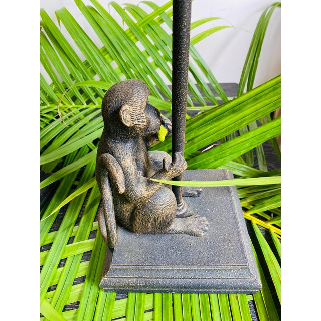 Mid 20th Century Vintage Italian Monkey Lamps With Tole Palm Trees & Wicker Shades - A Pair For Sale - Image 5 of 10