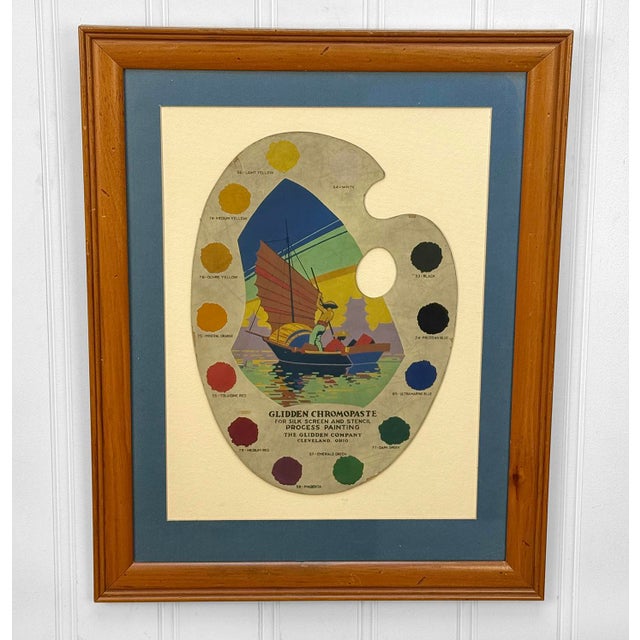 Mid-Century Modern Mid-Century Glidden Paint Advertising Palette Asian Motif Framed & Matted For Sale - Image 3 of 11