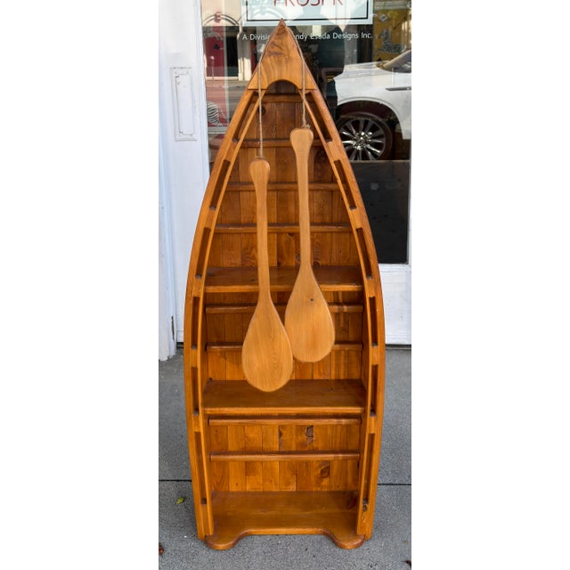 Vintage English Boat Form Etagere Bookshelf Bookcase For Sale In Los Angeles - Image 6 of 7