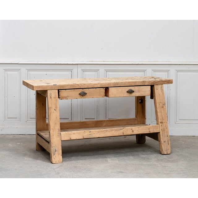 Antique Workbench in Fir Wood, 1940 For Sale - Image 4 of 16