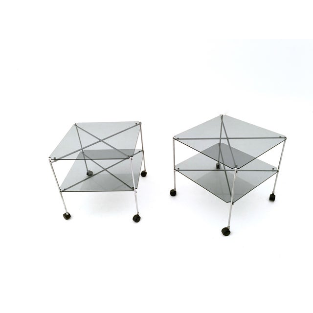 Gray Vintage Glass Biplano Serving Carts attributed to Bruno Munari for Robots, 1972, Set of 2 For Sale - Image 8 of 8