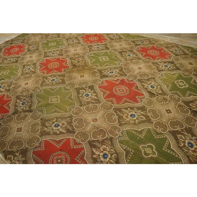 1850s Olive Red Star Medallion Antique American Ingrain Carpet 8' 2'' X 12' 9'' Wowen Wool Rug For Sale - Image 11 of 12