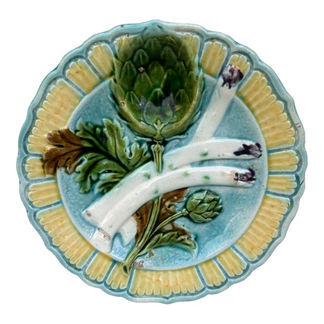 French Majolica Asparagus Plate Salins, Circa 1890 For Sale