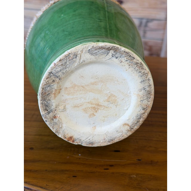 Vintage Green Glazed Ceramic Vase With Natural Fiber Wrap For Sale - Image 10 of 11