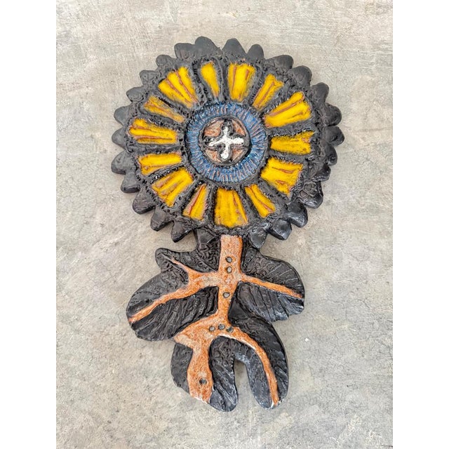 Ceramic Flower Wall Sculpture by Elisabeth Vandeweghe for Perignem, 1960s For Sale - Image 6 of 12
