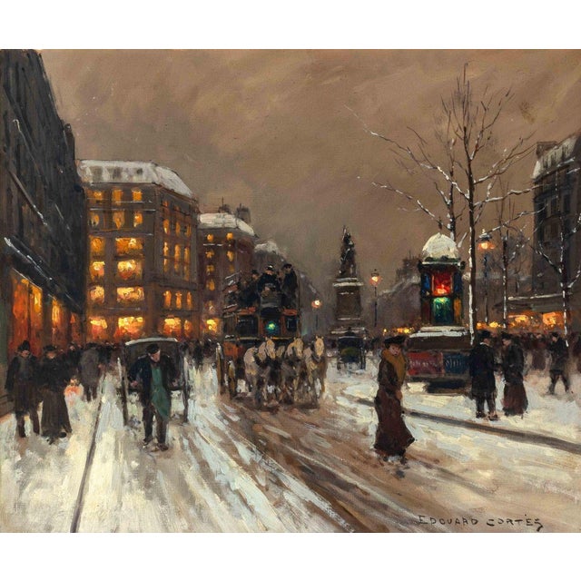 Edouard Cortes (French, 1882-1969), Place de Clichy in the Evening, Oil on Board, signed lower right, giltwood frame....