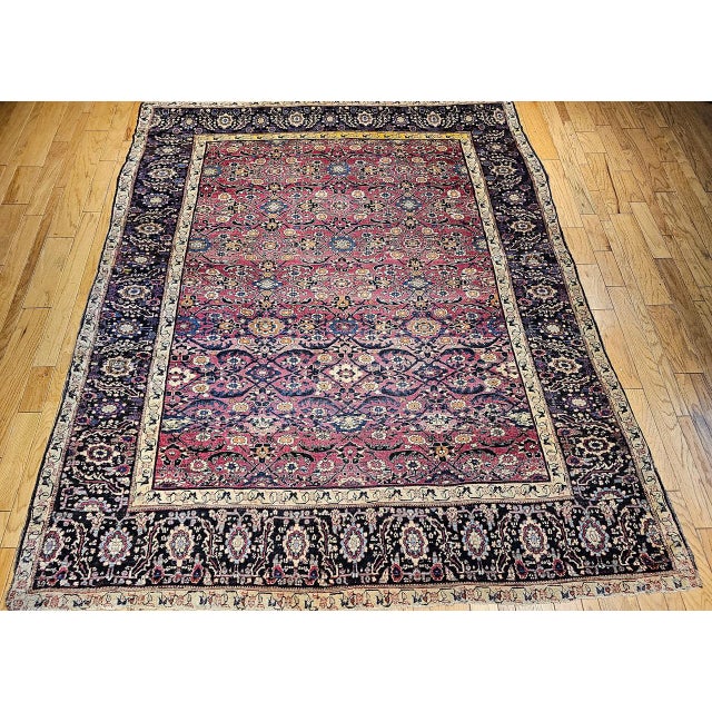 Antique Persian Mahal Sultanabad Rug, Hand-Knotted Wool, Geometric Pattern, 11x13, Red & Navy For Sale - Image 11 of 18