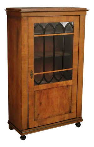 Antique Biedermeier Glass Door Walnut Bookcase
