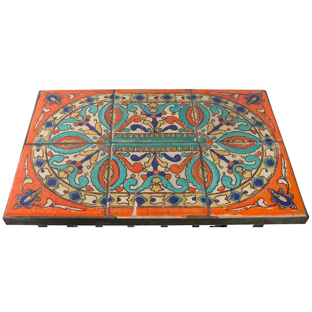 Orange Vintage Tile Top Wrought Iron Table For Sale - Image 8 of 11