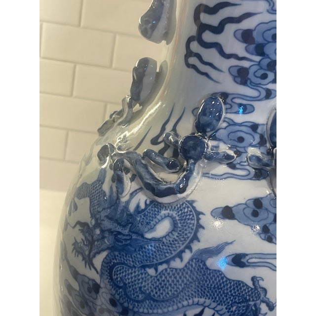 Pair of 16" Dragon Vaases in Blue/WHT Porcelain For Sale In Los Angeles - Image 6 of 10