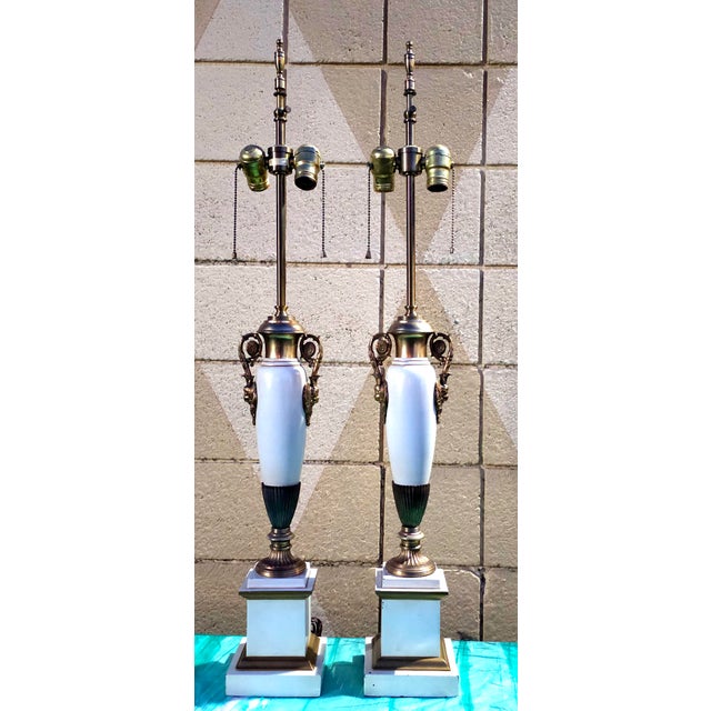 A Pair of Mid-Century Warren Kessler Columnar Trophy Table Lamps. Heavy. Measures 5.5" in width, 5.5" in depth and 37" in...