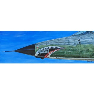F105G Thunderbird by Shan Fannin | Acrylic on linen Painting of a military aircraft nose For Sale