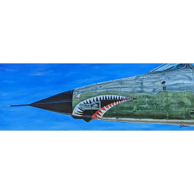 F105G Thunderbird by Shan Fannin | Acrylic on linen Painting of a military aircraft nose For Sale