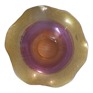 Late 20th Century Italian Hand-Decorated Glass Platter by Ll Quadrifoglio For Sale