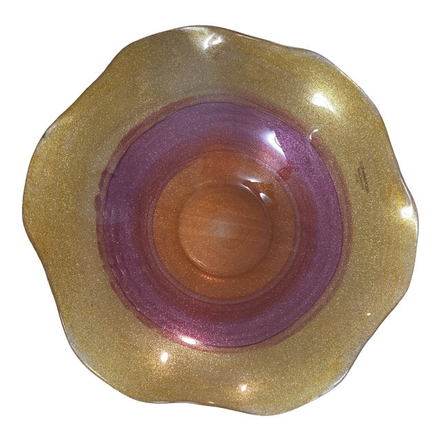 Late 20th Century Italian Hand-Decorated Glass Platter by Ll Quadrifoglio For Sale