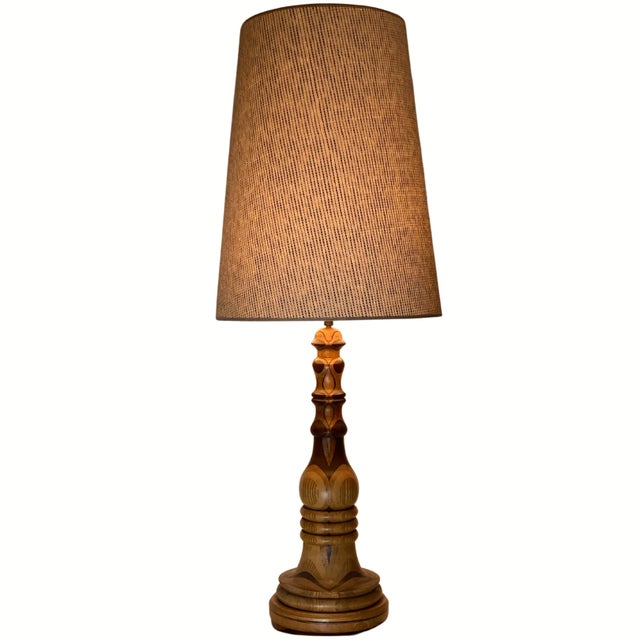 Mid-Century Modern Art Deco Mid-Century Curved Wood Table Lamp, 1950s For Sale - Image 3 of 14