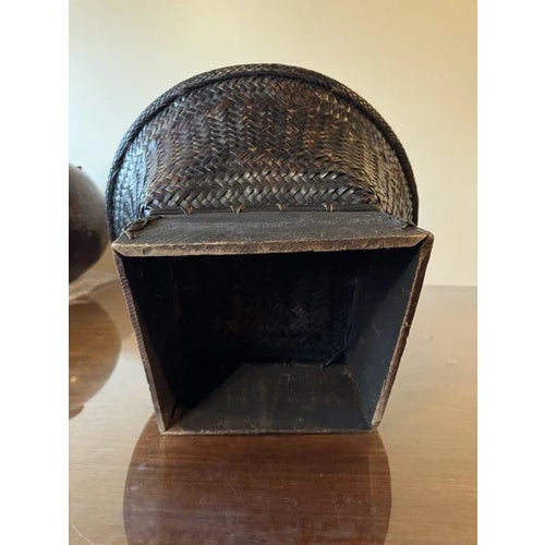Vintage 17.5" Philippines Ifugao Rattan Woven Lidded Basket on Stand For Sale - Image 12 of 12