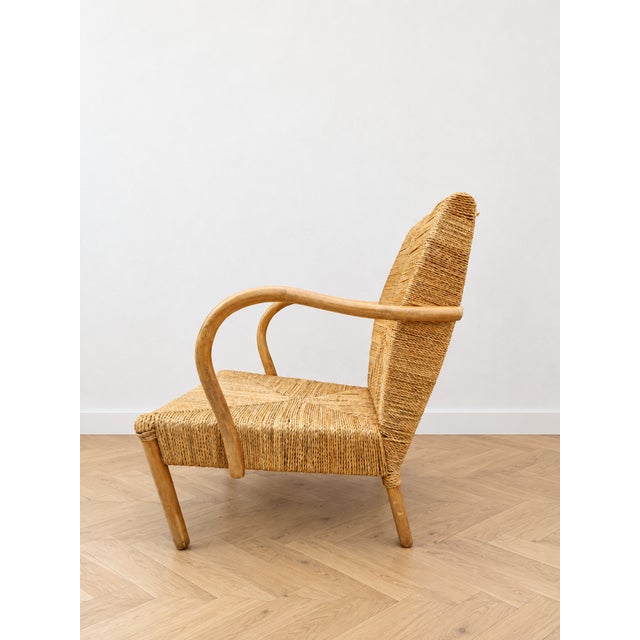 Vintage Japanese Lounge Chairs in Wood and Woven Jute, 1970s, Set of 2 For Sale - Image 4 of 10