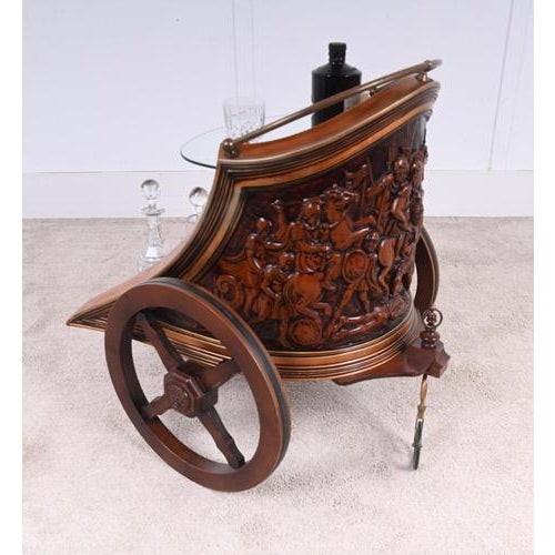 Mahogany Carved Chariot Bar Cart, 1920 For Sale - Image 11 of 13