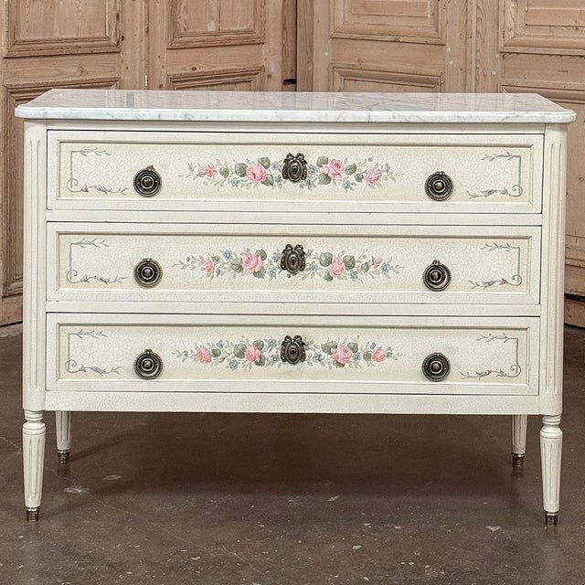 Late 20th Century Late 20th Century French Louis XVI Painted Commode With Carrara Marble For Sale - Image 5 of 18