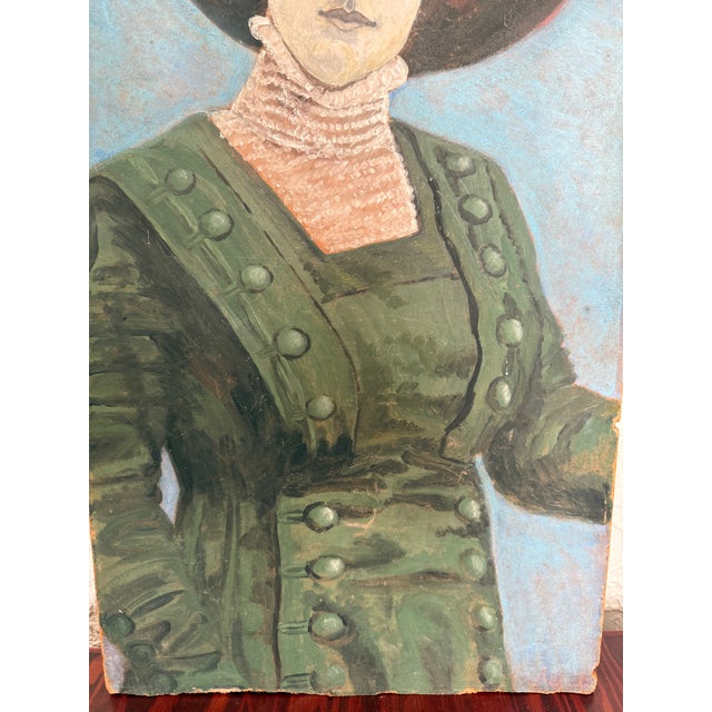 Antique Naive Portrait Painting of an Edwardian Lady For Sale - Image 6 of 10