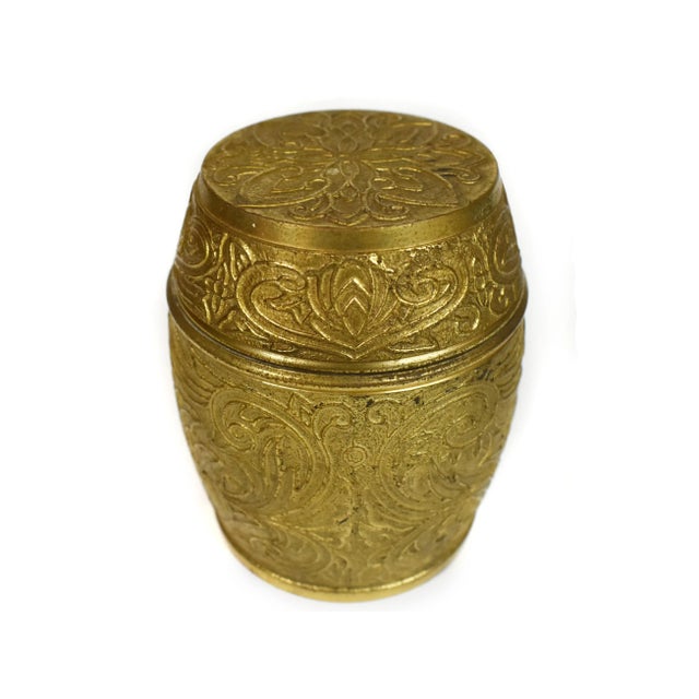 Metal Vintage Mid 20th Century Small Solid Brass Floral Design Lidded Canister Jar Urn For Sale - Image 7 of 7