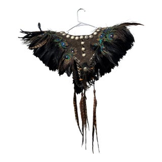 Custom Bohemian Leather and Peacock Feather Wall Display Sculpture For Sale