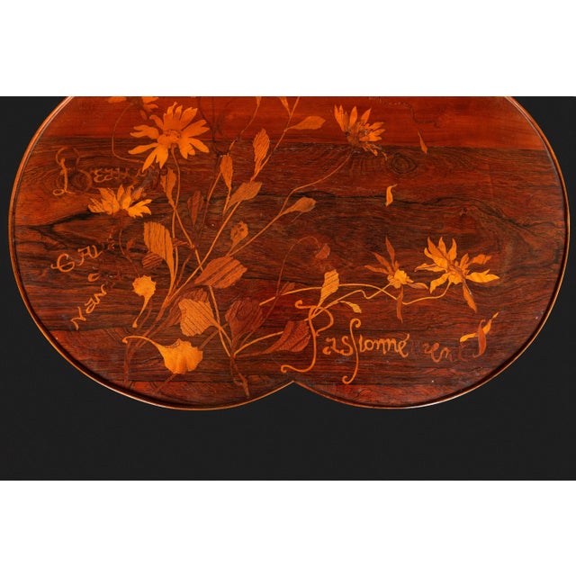 Art Nouveau Pedestal Table with Trefoiled Marquetry Top Decorated with Flowers by Émile Gallé, 1890s For Sale - Image 10 of 14
