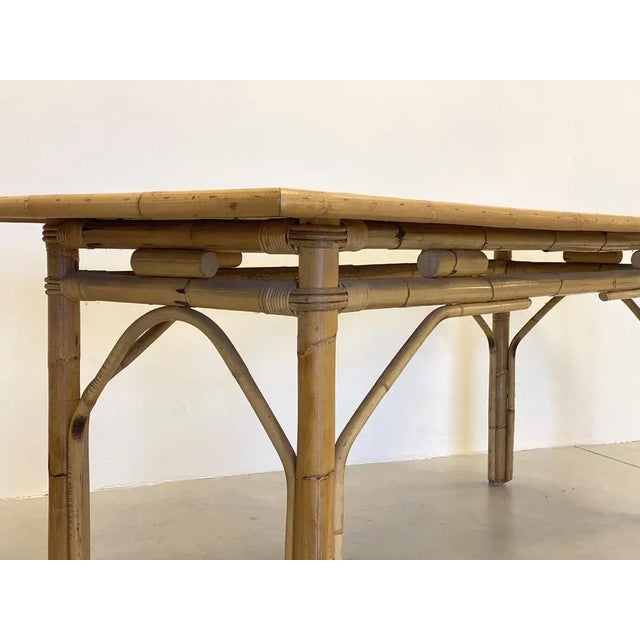 Wood Dining Table in Wicker and Bamboo, 1970s For Sale - Image 7 of 13