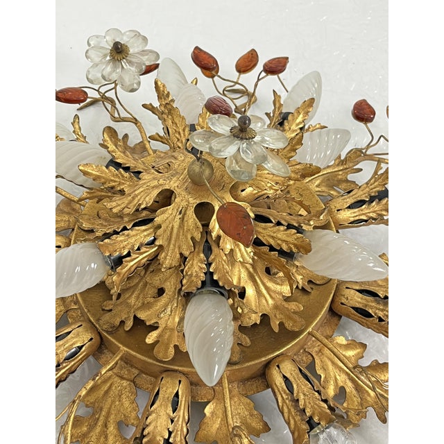Large 15-Light Ceiling Lamp in Gold-Plated Wrought Iron and Colored Crystals from Banci Firenze, 1980s For Sale - Image 6 of 13