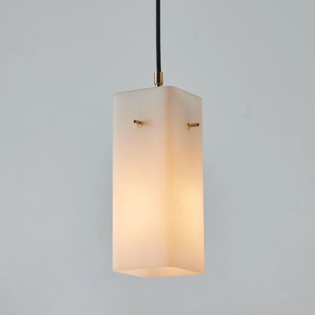 Mid-Century Modern 1960s Stilnovo Opaline Glass & Brass Pendant, Unmarked For Sale - Image 3 of 12