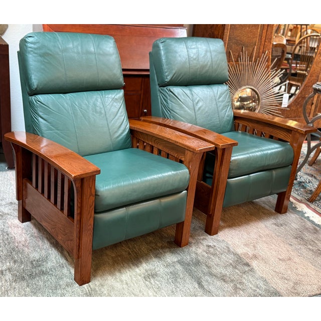 Lane Furniture Leather Mission Style Recliner Chair For Sale - Image 11 of 12