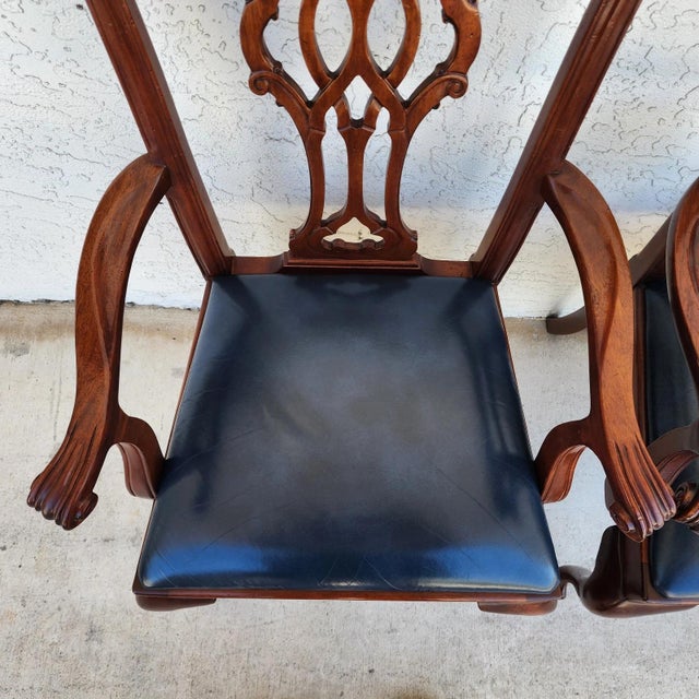Councill Chippendale Mahogany & Leather Dining Chairs Set of 4 For Sale - Image 10 of 18