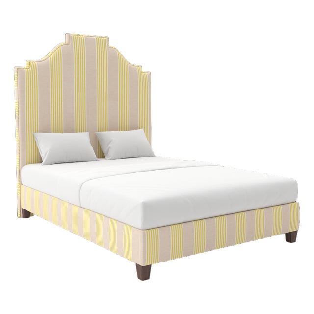 Nina Bed in Christopher Farr Cloth Hudson Stripe, Lemon - Full For Sale