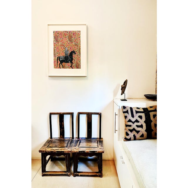 The photograph is a contemporary play on Persian miniatures.Decoupage on antique Indian cashmere shawls Pigment print on...