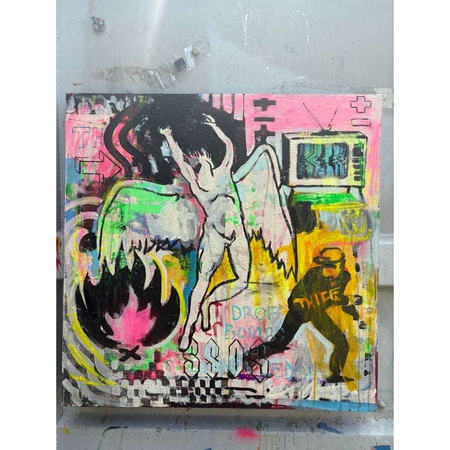 Pop Art Falling Angel and Stuff Pop Art Graffiti Painting by Joseph Christy For Sale - Image 3 of 5