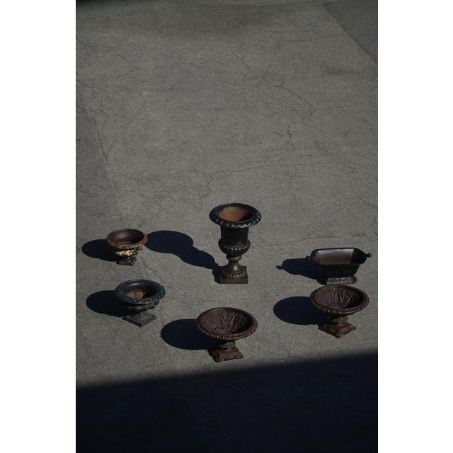Gold Antique Neoclassical Cast Iron Garden Vases, France, 1920s, Set of 2 For Sale - Image 8 of 15