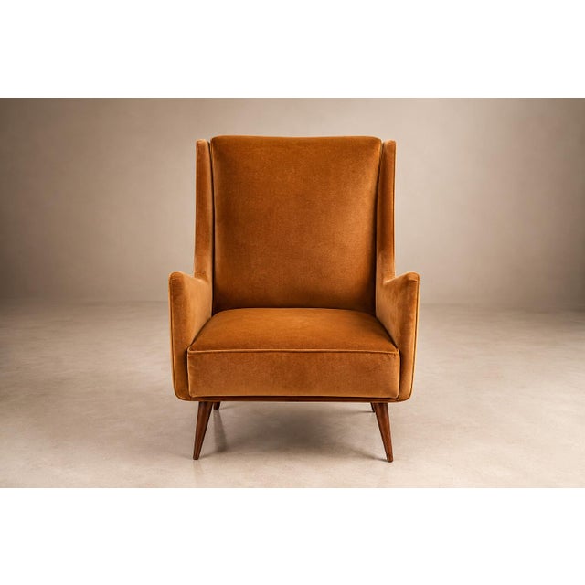 Brazilian Modern Pair of Camel Mohair Club Chairs in Hardwood, Att. To Novo Rumo, Brazil, 1960s For Sale - Image 11 of 14