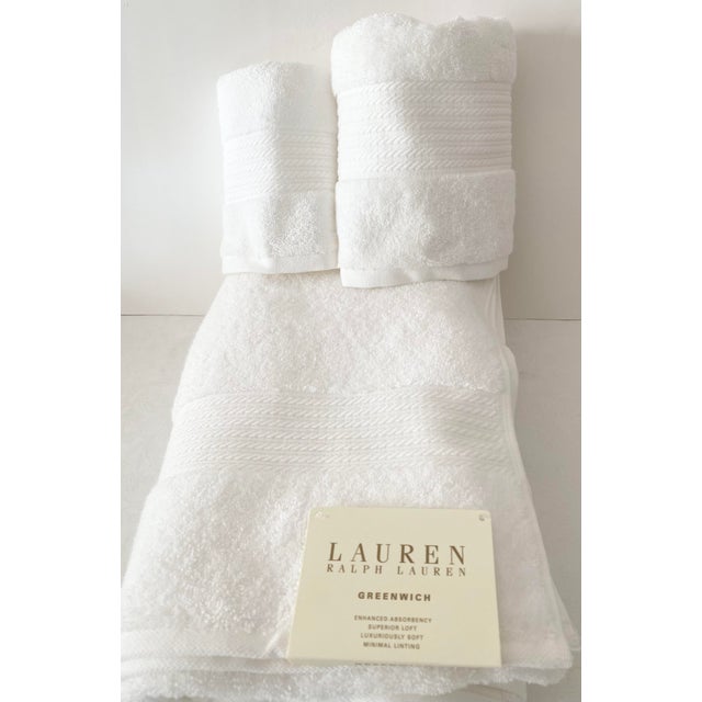 Ralph Lauren Greenwich 3 Piece White Bath Towel Set New Condition With Tags Late 20th Century For Sale - Image 10 of 11