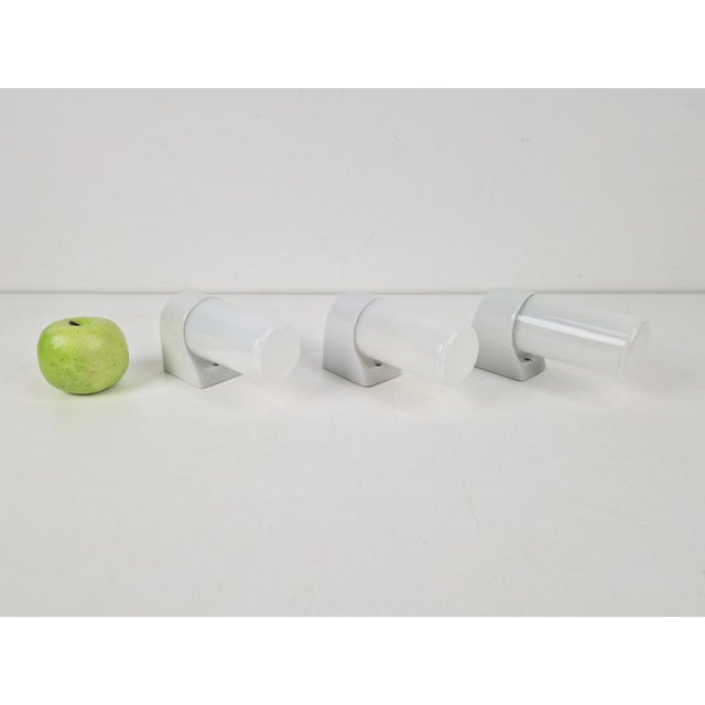 Vintage set of 3 Wilhelm Wagenfeld Wall Lamps Model 6063 for Lindner, 1950s Opal glass and white porcelain Bauhaus by...