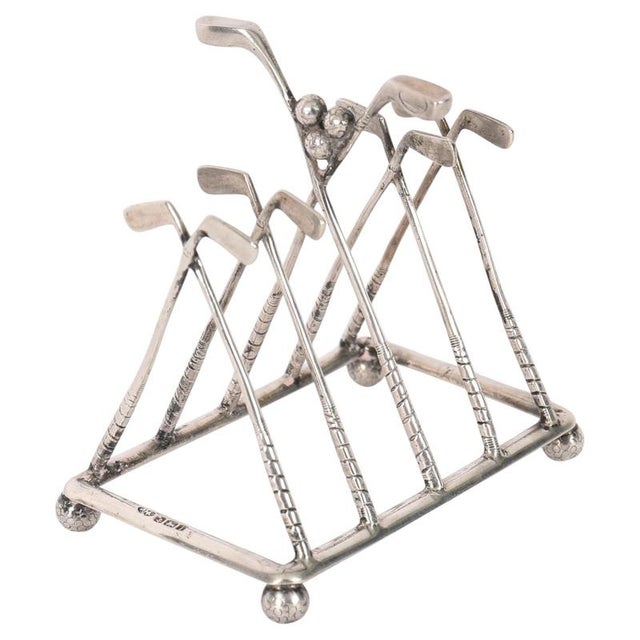 Antique 20th Century Sterling Silver Letter Toast Rack with Crossed Golf Clubs, 1890s For Sale - Image 12 of 12