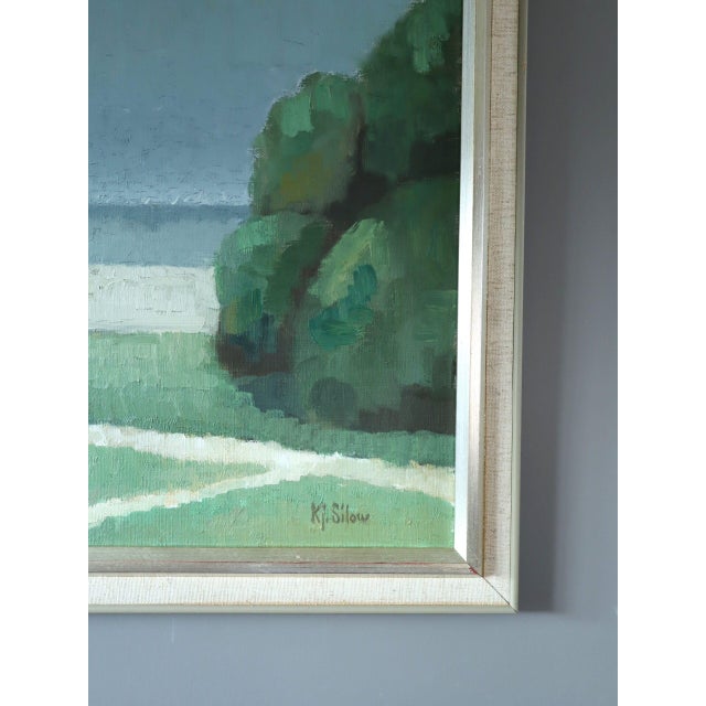Textile Mid-Century Modern 'Coastal Quietude' Vintage Swedish Landscape Oil Painting, Framed For Sale - Image 7 of 11