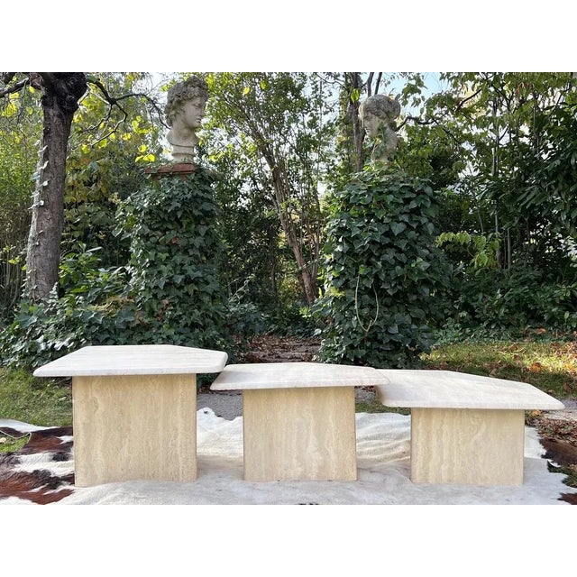 Italian Cream Travertine Nesting Tables, 1970s, Set of 3 For Sale - Image 6 of 10