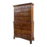 American Walnut Narrow Chest on Chest Cabinet Drawers Provincial Country For Sale