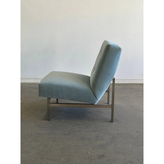 Blue 1970s Armless Lounge Chair Attributed to Florence Knoll For Sale - Image 8 of 12