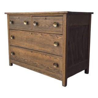 Antique Oak 4 Drawer Dresser Chest With Brass Pulls For Sale
