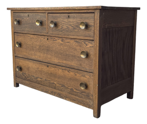 Antique Oak 4 Drawer Dresser Chest With Brass Pulls
