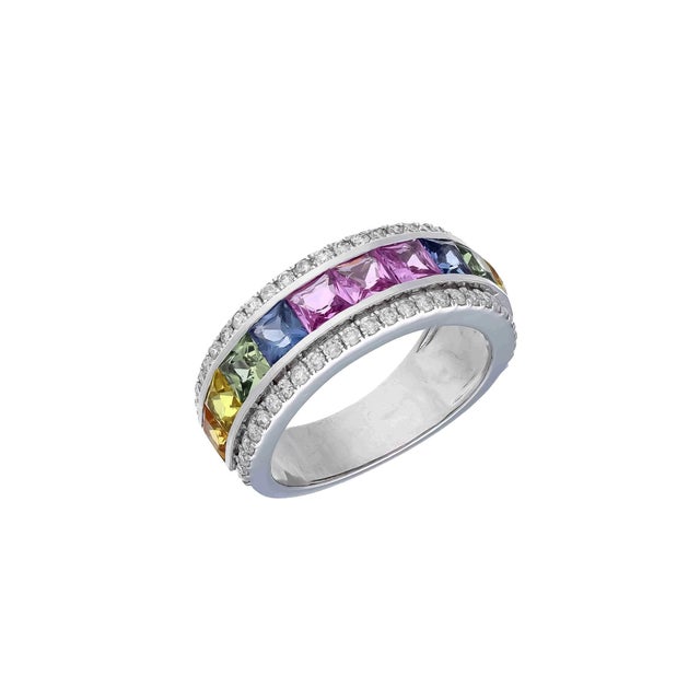 Natural Multi Sapphire Ring With Natural Diamonds in 18k Gold For Sale In New York - Image 6 of 8